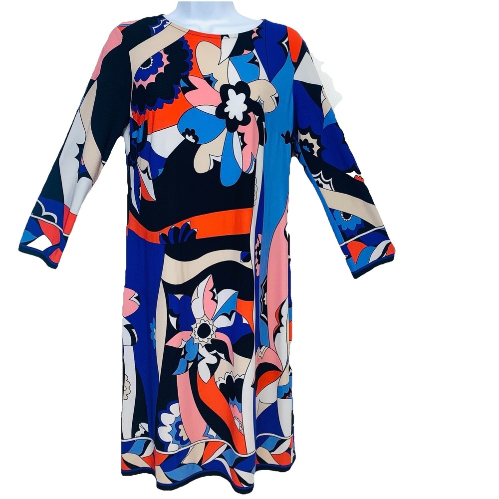 Donna Morgan Retro Colorful Dress 4 Shift Stretch 70s‎ Boho Floral  Knee Length